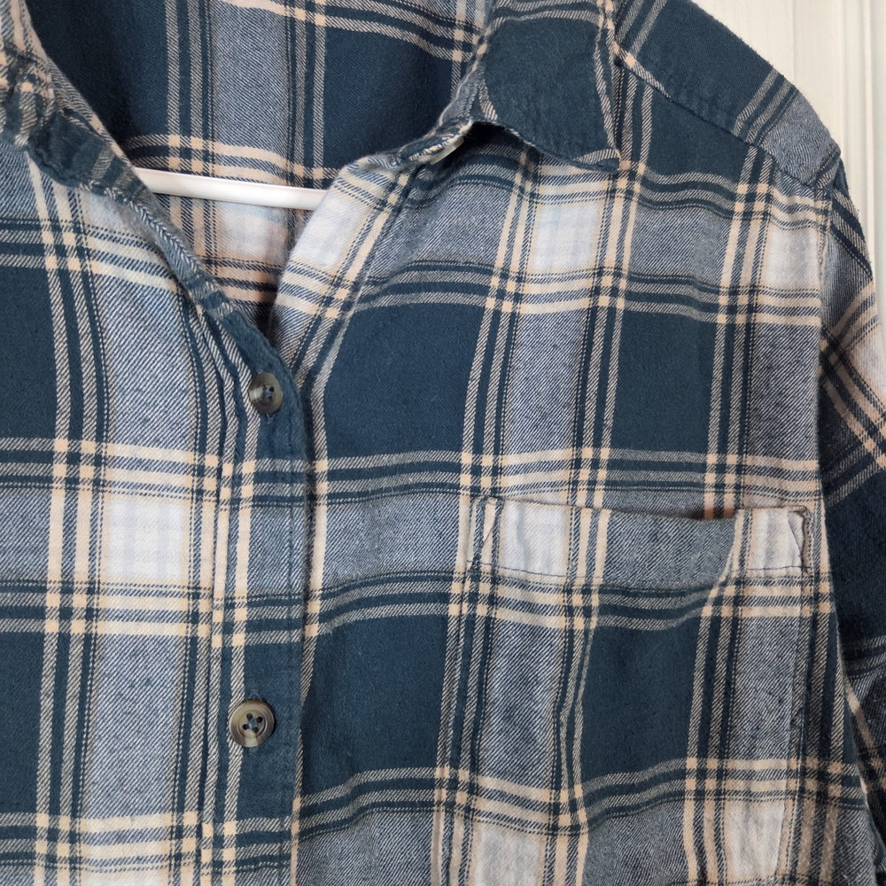So Womens Soft Plaid Flannel-Style Shirt Cotton XL Green Plaid Button up Outdoor - Picture 4 of 12
